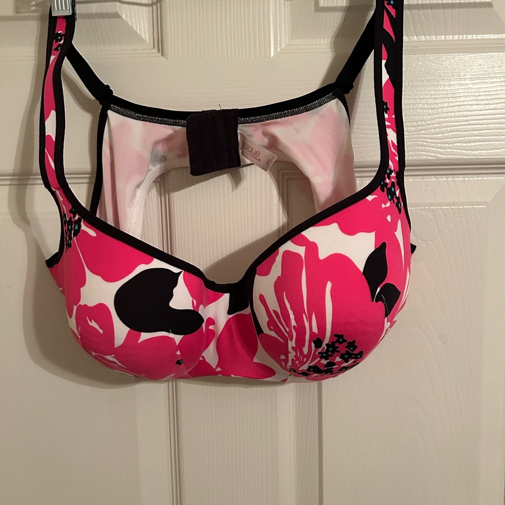 Cacique Vibrant Pink and Black Floral Bra